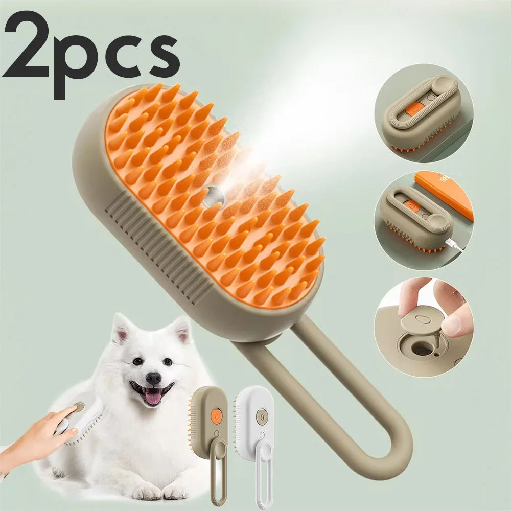 3-in-1 Steam Pet Grooming Brush – Detangling, Hair Removal & Soothing Massage Comb for Dogs & Cats
