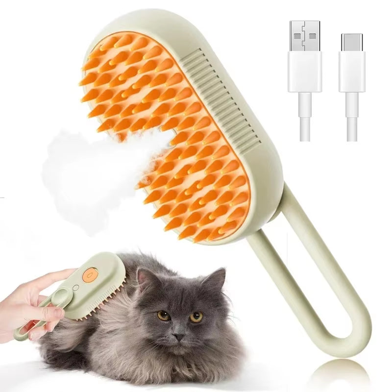3-in-1 Steam Pet Grooming Brush – Detangling, Hair Removal & Soothing Massage Comb for Dogs & Cats