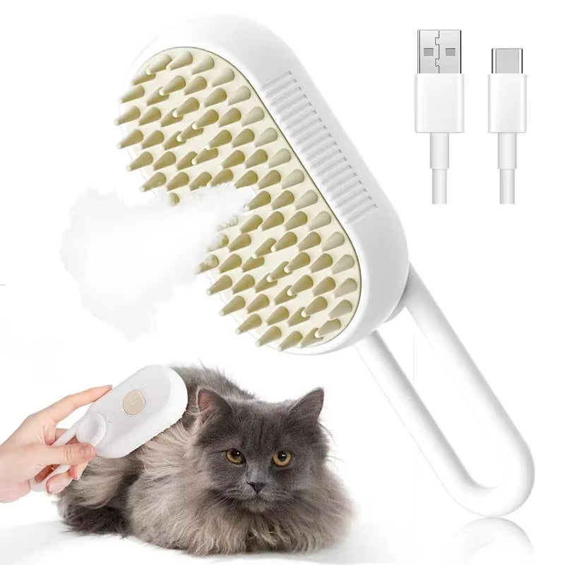 3-in-1 Steam Pet Grooming Brush – Detangling, Hair Removal & Soothing Massage Comb for Dogs & Cats